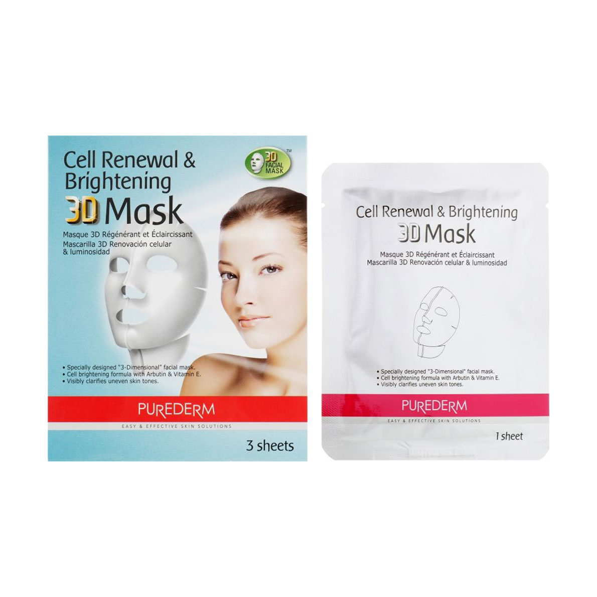 Набір 3D-масок для обличчя Purederm Cell Renewal&amp;Brightening 3D Mask, 3*35 г